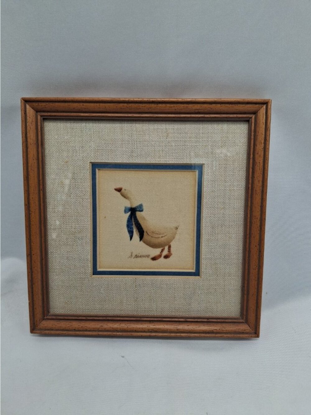 Vtg Country Goose Theorem Painting Framed- Cottagecore Wall Decor Duck with bow